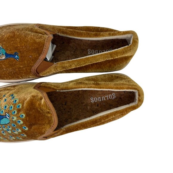 Soludos Women's Velvet Gold Embroidered Peacock Slip-On Shoes Size 7 - Picture 10 of 10